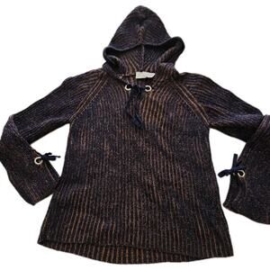 Vintage Fiorlini International Women's Hooded Sweater Top Tie Two Tone Navy M